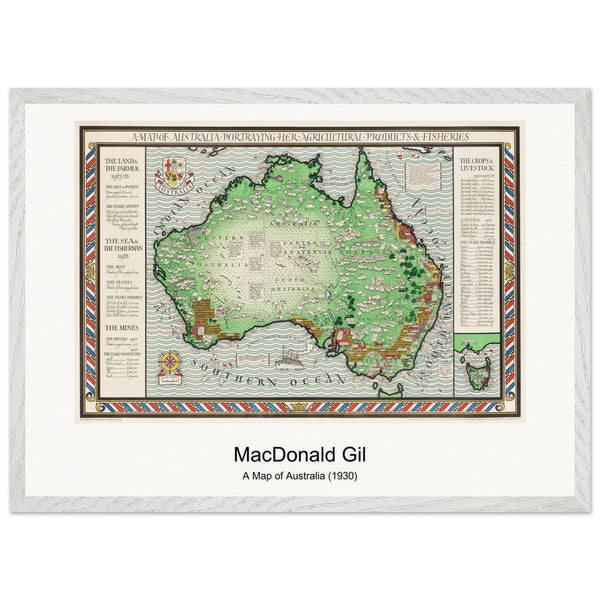 A Map of Australia (1930) by MacDonald Gill. Archival Print on Museum Quality Matte Paper. Premium Wood Framed Wall Art. Original Aspect Ratio