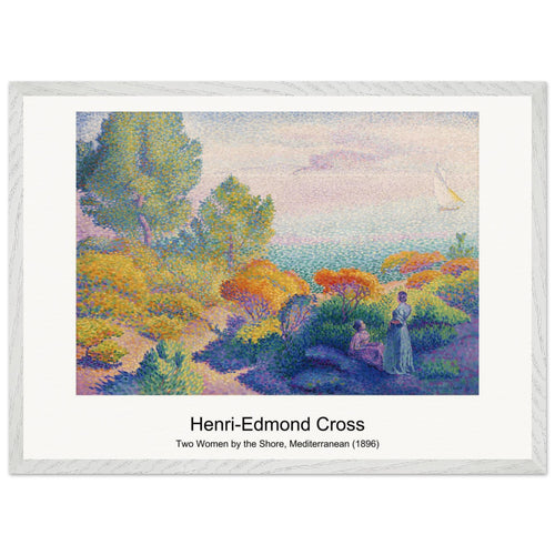 Two Women by the Shore, Mediterranean (1896) by Henri-Edmond Cross. Archival Print on Museum Quality Matte Paper. Premium Wood Framed Wall Art. Original Aspect Ratio