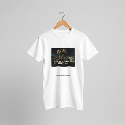 Club Night (1907) by George Wesley Bellows. Custom Print on a 100% Airlume Combed and Ring-Spun Cotton Unisex Crewneck T-shirt Original Aspect Ratio