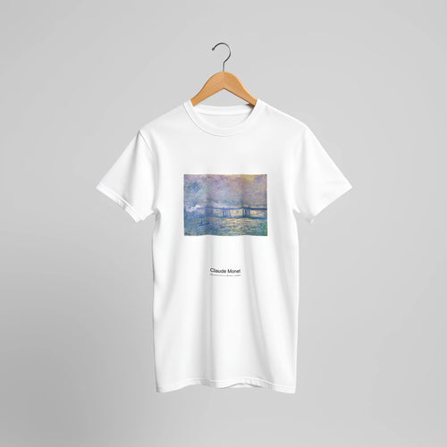 Charing Cross Bridge (1903) by Claude Monet. Custom Print on a 100% Airlume Combed and Ring-Spun Cotton Unisex Crewneck T-shirt Original Aspect Ratio