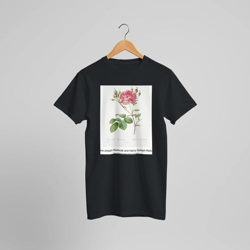 Rosa Gallica (1817-1824) by Pierre-Joseph Redouté. Custom Print on a 100% Airlume Combed and Ring-Spun Cotton Unisex Crewneck T-shirt Optimised Aspect Ratio.