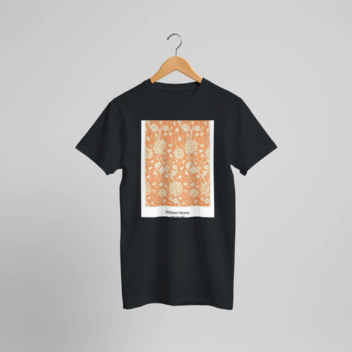 Wallflower Pattern (1890) by William Morris. Custom Print on a 100% Airlume Combed and Ring-Spun Cotton Unisex Crewneck T-shirt Optimised Aspect Ratio.