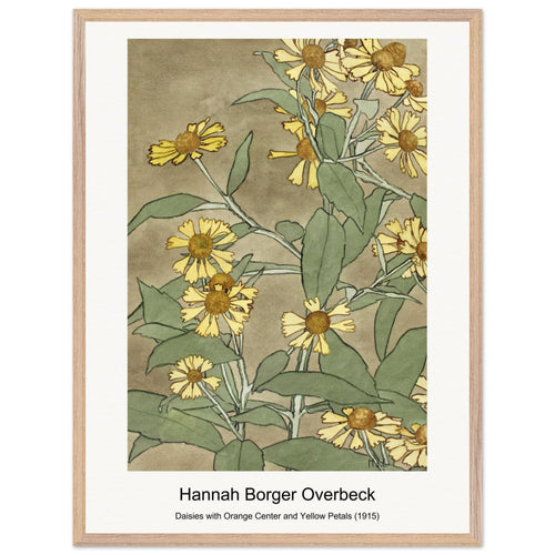 Daisies with Orange Center and Yellow Petals (1915) by Hannah Borger Overbeck. Archival Print on Museum Quality Matte Paper. Premium Wood Framed Wall Art. Original Aspect Ratio