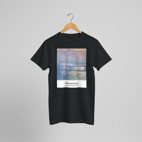 Charing Cross Bridge (1903) by Claude Monet. Custom Print on a 100% Airlume Combed and Ring-Spun Cotton Unisex Crewneck T-shirt Optimised Aspect Ratio.
