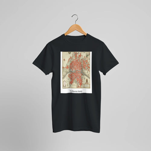 Plattegrond van Parijs (1721-1774) by Guillaume Delisle. Custom Print on a 100% Airlume Combed and Ring-Spun Cotton Unisex Crewneck T-shirt Optimised Aspect Ratio.