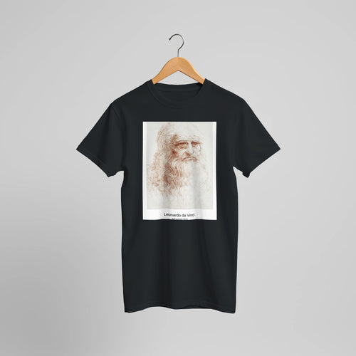 Self-portrait (1512) by Leonardo da Vinci. Custom Print on a 100% Airlume Combed and Ring-Spun Cotton Unisex Crewneck T-shirt Optimised Aspect Ratio.