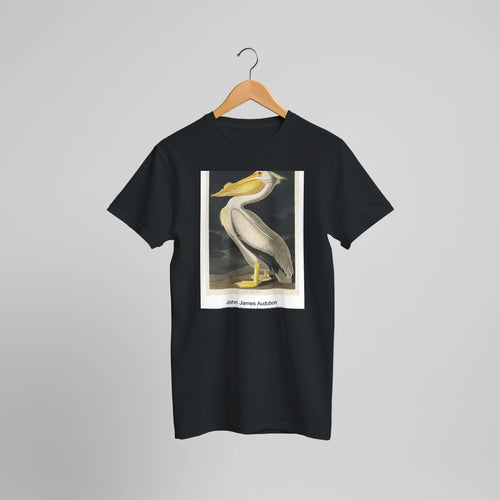 American White Pelican from Birds of America (1827) by John James Audubon. Custom Print on a 100% Airlume Combed and Ring-Spun Cotton Unisex Crewneck T-shirt Optimised Aspect Ratio.