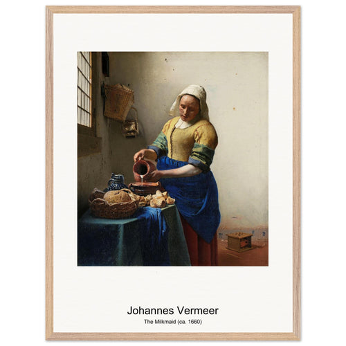The Milkmaid (ca. 1660) by Johannes Vermeer. Archival Print on Museum Quality Matte Paper. Premium Wood Framed Wall Art. Original Aspect Ratio