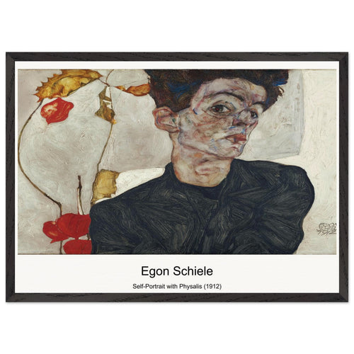 Self-Portrait with Physalis (1912) by Egon Schiele. Archival Print on Museum Quality Matte Paper. Premium Wood Framed Wall Art. Optimised Aspect Ratio.