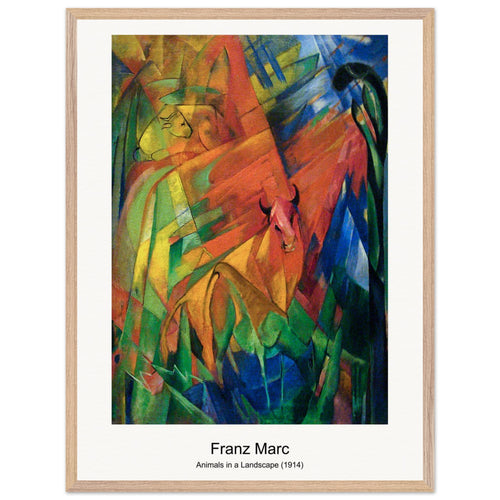 Animals in a Landscape (1914) by Franz Marc. Archival Print on Museum Quality Matte Paper. Premium Wood Framed Wall Art. Optimised Aspect Ratio.