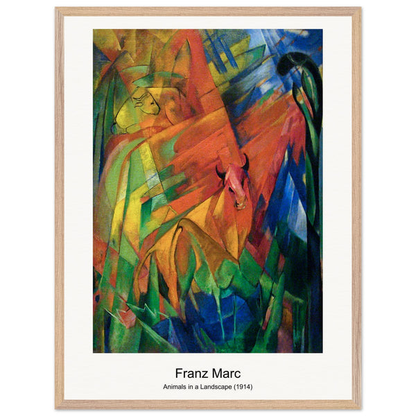 Animals in a Landscape (1914) by Franz Marc. Archival Print on Museum Quality Matte Paper. Premium Wood Framed Wall Art. Optimised Aspect Ratio.
