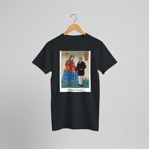 Shosha-Amerikajin (1848-1863) by Utagawa Yoshikazu. Custom Print on a 100% Airlume Combed and Ring-Spun Cotton Unisex Crewneck T-shirt Optimised Aspect Ratio.