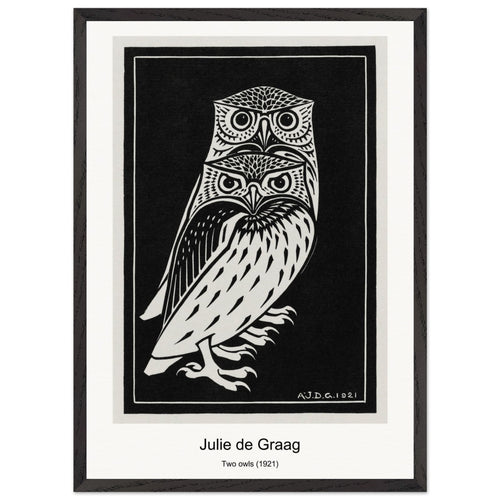 Two owls (1921) by Julie de Graag. Archival Print on Museum Quality Matte Paper. Premium Wood Framed Wall Art. Optimised Aspect Ratio.
