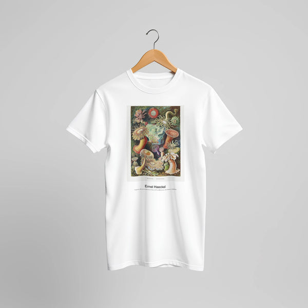 Actiniae-Seeanemonen from Kunstformen der Natur (1904) by Ernst Haeckel. Custom Print on a 100% Airlume Combed and Ring-Spun Cotton Unisex Crewneck T-shirt Original Aspect Ratio