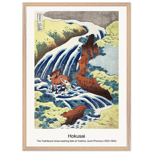 The Yoshitsune horse-washing falls at Yoshino, Izumi Province (1833-1834) by Hokusai. Archival Print on Museum Quality Matte Paper. Premium Wood Framed Wall Art. Optimised Aspect Ratio.