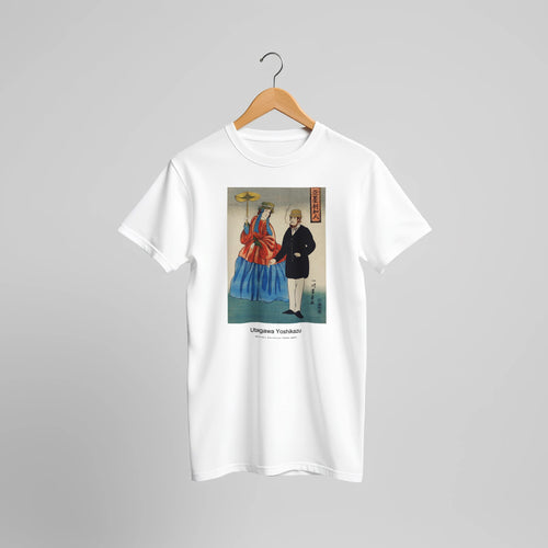 Shosha-Amerikajin (1848-1863) by Utagawa Yoshikazu. Custom Print on a 100% Airlume Combed and Ring-Spun Cotton Unisex Crewneck T-shirt Original Aspect Ratio