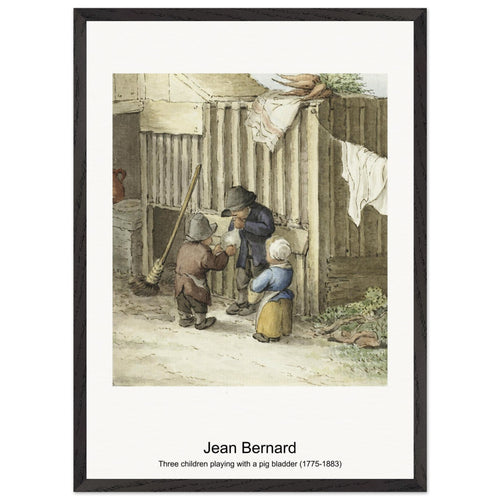 Three children playing with a pig bladder (1775-1883) by Jean Bernard. Archival Print on Museum Quality Matte Paper. Premium Wood Framed Wall Art. Original Aspect Ratio