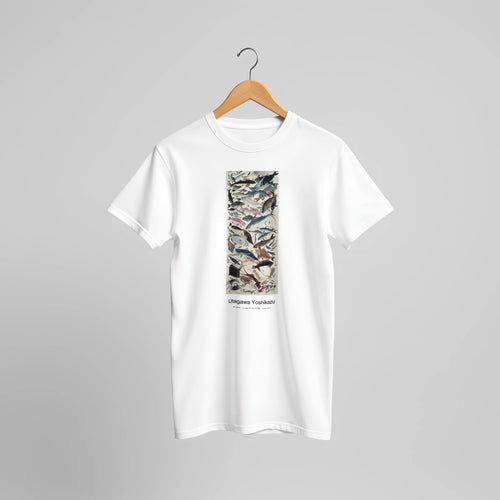 Eighty-eight Fish (19th century) by Utagawa Yoshikazu. Custom Print on a 100% Airlume Combed and Ring-Spun Cotton Unisex Crewneck T-shirt Original Aspect Ratio