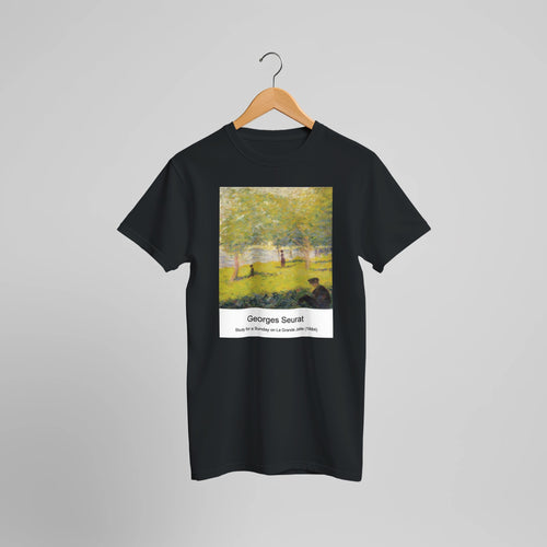 Study for a Sunday on La Grande Jatte (1884) by Georges Seurat. Custom Print on a 100% Airlume Combed and Ring-Spun Cotton Unisex Crewneck T-shirt Optimised Aspect Ratio.