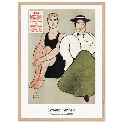 Two seated women (1896) by Edward Penfield. Archival Print on Museum Quality Matte Paper. Premium Wood Framed Wall Art. Optimised Aspect Ratio.