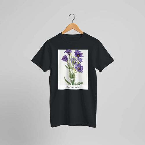 Eustoma russelianum (1930) by Mary Vaux Walcott. Custom Print on a 100% Airlume Combed and Ring-Spun Cotton Unisex Crewneck T-shirt Optimised Aspect Ratio.