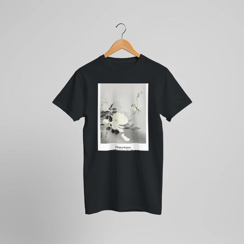 Birds and plants (1900 - 1936) by Ohara Koson. Custom Print on a 100% Airlume Combed and Ring-Spun Cotton Unisex Crewneck T-shirt Optimised Aspect Ratio.