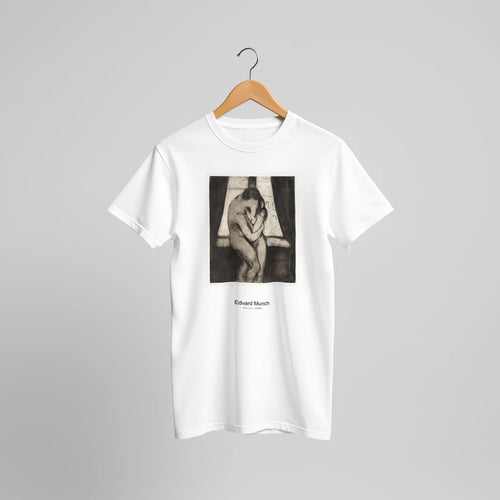 The Kiss (1895) by Edvard Munch. Custom Print on a 100% Airlume Combed and Ring-Spun Cotton Unisex Crewneck T-shirt Original Aspect Ratio