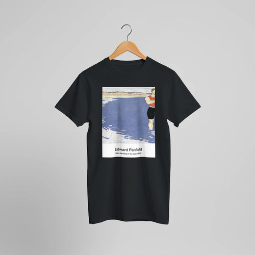 Man standing in the sea (1899) by Edward Penfield. Custom Print on a 100% Airlume Combed and Ring-Spun Cotton Unisex Crewneck T-shirt Optimised Aspect Ratio.