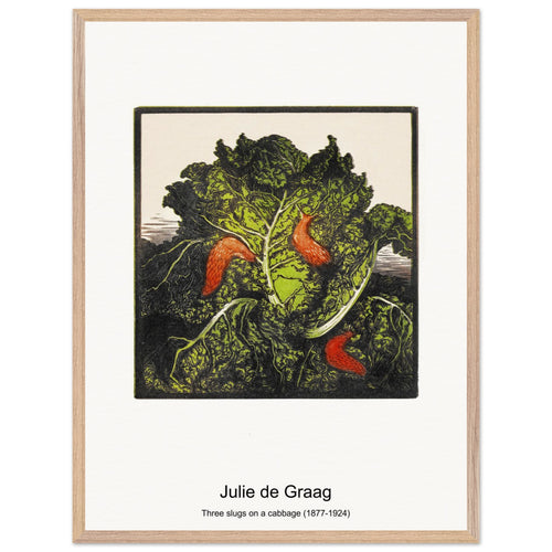 Three slugs on a cabbage (1877-1924) by Julie de Graag. Archival Print on Museum Quality Matte Paper. Premium Wood Framed Wall Art. Original Aspect Ratio