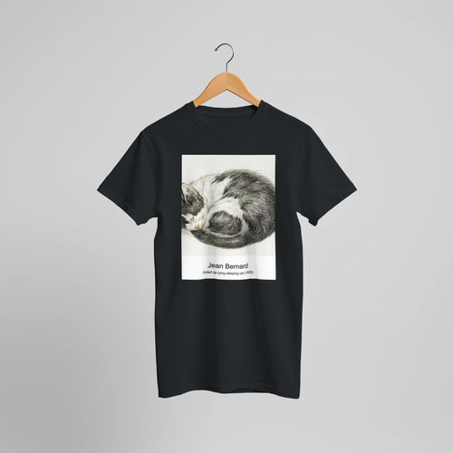 Rolled up lying sleeping cat (1825) by Jean Bernard. Custom Print on a 100% Airlume Combed and Ring-Spun Cotton Unisex Crewneck T-shirt Optimised Aspect Ratio.