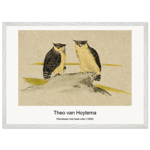 Wenskaart met twee uilen (1890) by Theo van Hoytema. Archival Print on Museum Quality Matte Paper. Premium Wood Framed Wall Art. Original Aspect Ratio