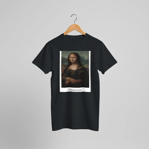 Mona Lisa (ca. 1503-1506) by Leonardo da Vinci. Custom Print on a 100% Airlume Combed and Ring-Spun Cotton Unisex Crewneck T-shirt Optimised Aspect Ratio.