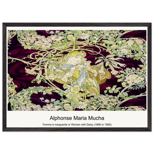 Femme à marguerite or Woman with Daisy (1898 or 1900) by Alphonse Maria Mucha. Archival Print on Museum Quality Matte Paper. Premium Wood Framed Wall Art. Optimised Aspect Ratio.