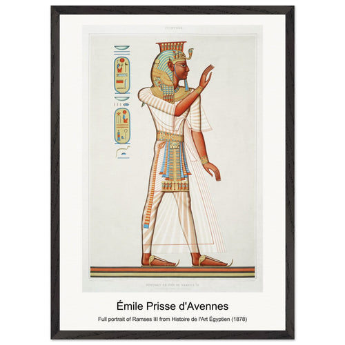 Full portrait of Ramses III from Histoire de l'Art Égyptien (1878) by Émile Prisse d'Avennes. Archival Print on Museum Quality Matte Paper. Premium Wood Framed Wall Art. Original Aspect Ratio