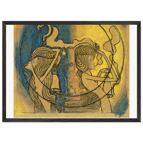 Two stylized female figures with clock in hand (1868) by Jan Toorop. Archival Print on Museum Quality Matte Paper. Premium Wood Framed Wall Art. Original Aspect Ratio