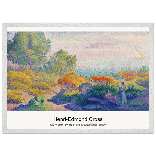 Two Women by the Shore, Mediterranean (1896) by Henri-Edmond Cross. Archival Print on Museum Quality Matte Paper. Premium Wood Framed Wall Art. Optimised Aspect Ratio.