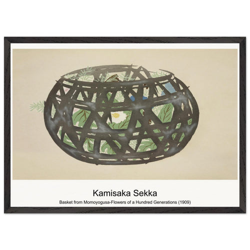 Basket from Momoyogusa-Flowers of a Hundred Generations (1909) by Kamisaka Sekka. Archival Print on Museum Quality Matte Paper. Premium Wood Framed Wall Art. Optimised Aspect Ratio.