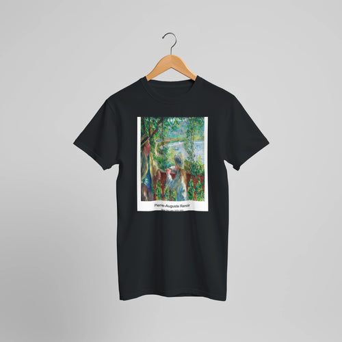 Two Girls Reading (1890-1891) by Pierre-Auguste Renoir. Custom Print on a 100% Airlume Combed and Ring-Spun Cotton Unisex Crewneck T-shirt Optimised Aspect Ratio.