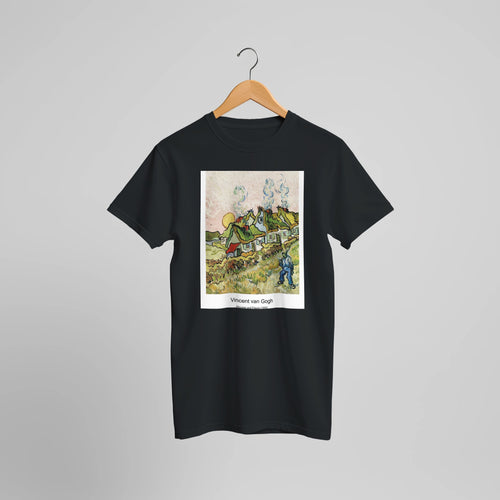 Bouquet of Flowers in a Vase (1890) by Vincent van Gogh. Custom Print on a 100% Airlume Combed and Ring-Spun Cotton Unisex Crewneck T-shirt Optimised Aspect Ratio.