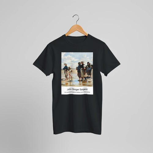 En route pour la pêche (Setting Out to Fish) (1878) by John Singer Sargent. Custom Print on a 100% Airlume Combed and Ring-Spun Cotton Unisex Crewneck T-shirt Optimised Aspect Ratio.