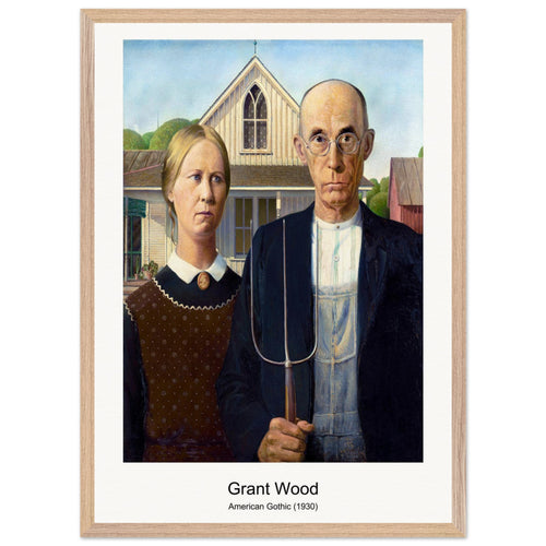 American Gothic (1930) by Grant Wood. Archival Print on Museum Quality Matte Paper. Premium Wood Framed Wall Art. Optimised Aspect Ratio.