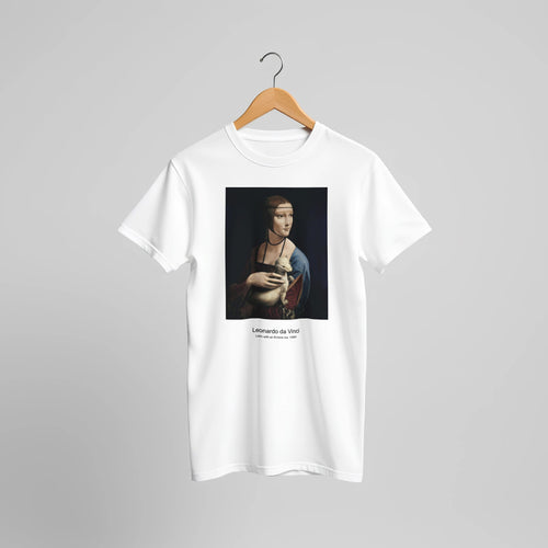 Profile of a Young Fiancée (1495) by Leonardo da Vinci. Custom Print on a 100% Airlume Combed and Ring-Spun Cotton Unisex Crewneck T-shirt Original Aspect Ratio