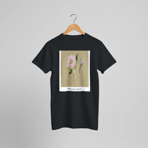 Flower Study (1876-1878) by Mary Vaux Walcott. Custom Print on a 100% Airlume Combed and Ring-Spun Cotton Unisex Crewneck T-shirt Optimised Aspect Ratio.