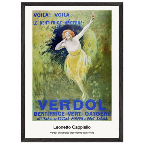 Verdol, oxygenated green toothpaste (1911) by Leonetto Cappiello. Archival Print on Museum Quality Matte Paper. Premium Wood Framed Wall Art. Optimised Aspect Ratio.