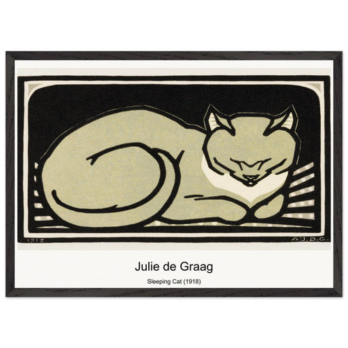 Sleeping Cat (1918) by Julie de Graag. Archival Print on Museum Quality Matte Paper. Premium Wood Framed Wall Art. Optimised Aspect Ratio.