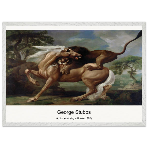 A Lion Attacking a Horse (1762) by George Stubbs. Archival Print on Museum Quality Matte Paper. Premium Wood Framed Wall Art. Optimised Aspect Ratio.