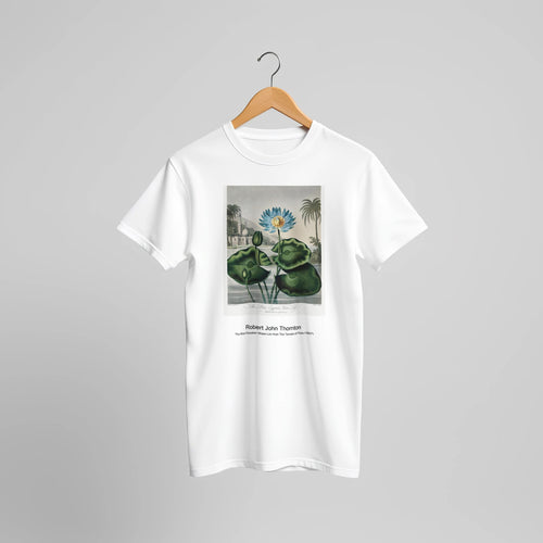 The Nodding Renealmia from The Temple of Flora (1807) by Robert John Thornton. Custom Print on a 100% Airlume Combed and Ring-Spun Cotton Unisex Crewneck T-shirt Original Aspect Ratio