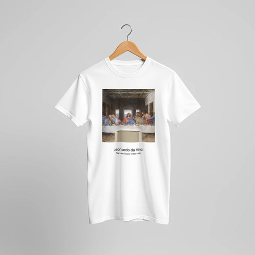 The Last Supper (1495-1498) by Leonardo da Vinci. Custom Print on a 100% Airlume Combed and Ring-Spun Cotton Unisex Crewneck T-shirt Original Aspect Ratio