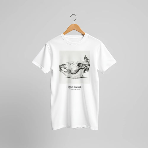 Skull of a cow (1816) by Jean Bernard. Custom Print on a 100% Airlume Combed and Ring-Spun Cotton Unisex Crewneck T-shirt Original Aspect Ratio