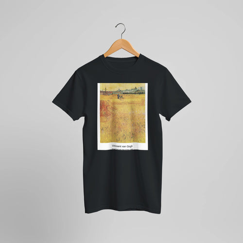 The Church at Auvers (1890) by Vincent van Gogh. Custom Print on a 100% Airlume Combed and Ring-Spun Cotton Unisex Crewneck T-shirt Optimised Aspect Ratio.